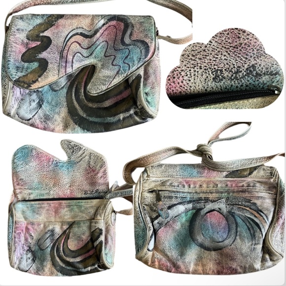 Vintage 80s Brit Rosen Signed Hand Painted Abstract Leather Shoulder Bag Purse - Picture 13 of 13
